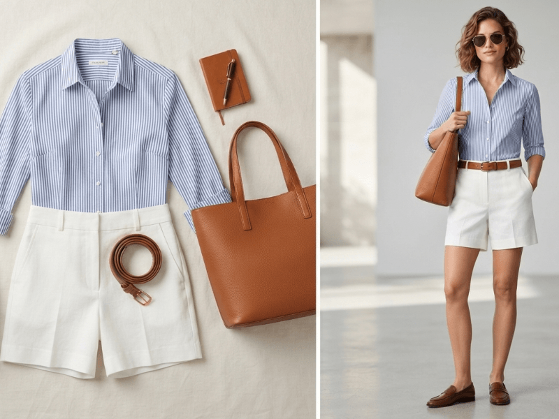 classic-stripe-shirt-and-white-shorts