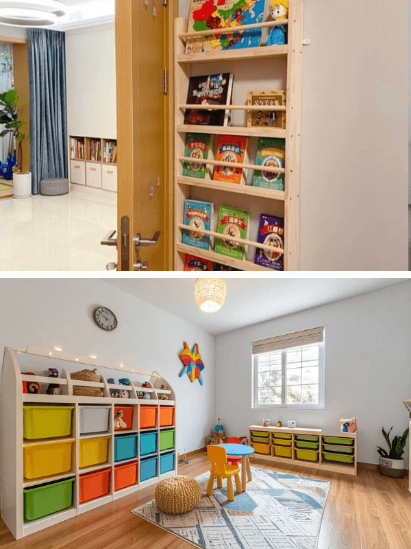 color-coded-storage-bins-and-door-shelve