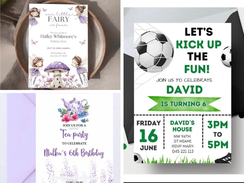 fairy tale-teaparty-sports-invite-cards